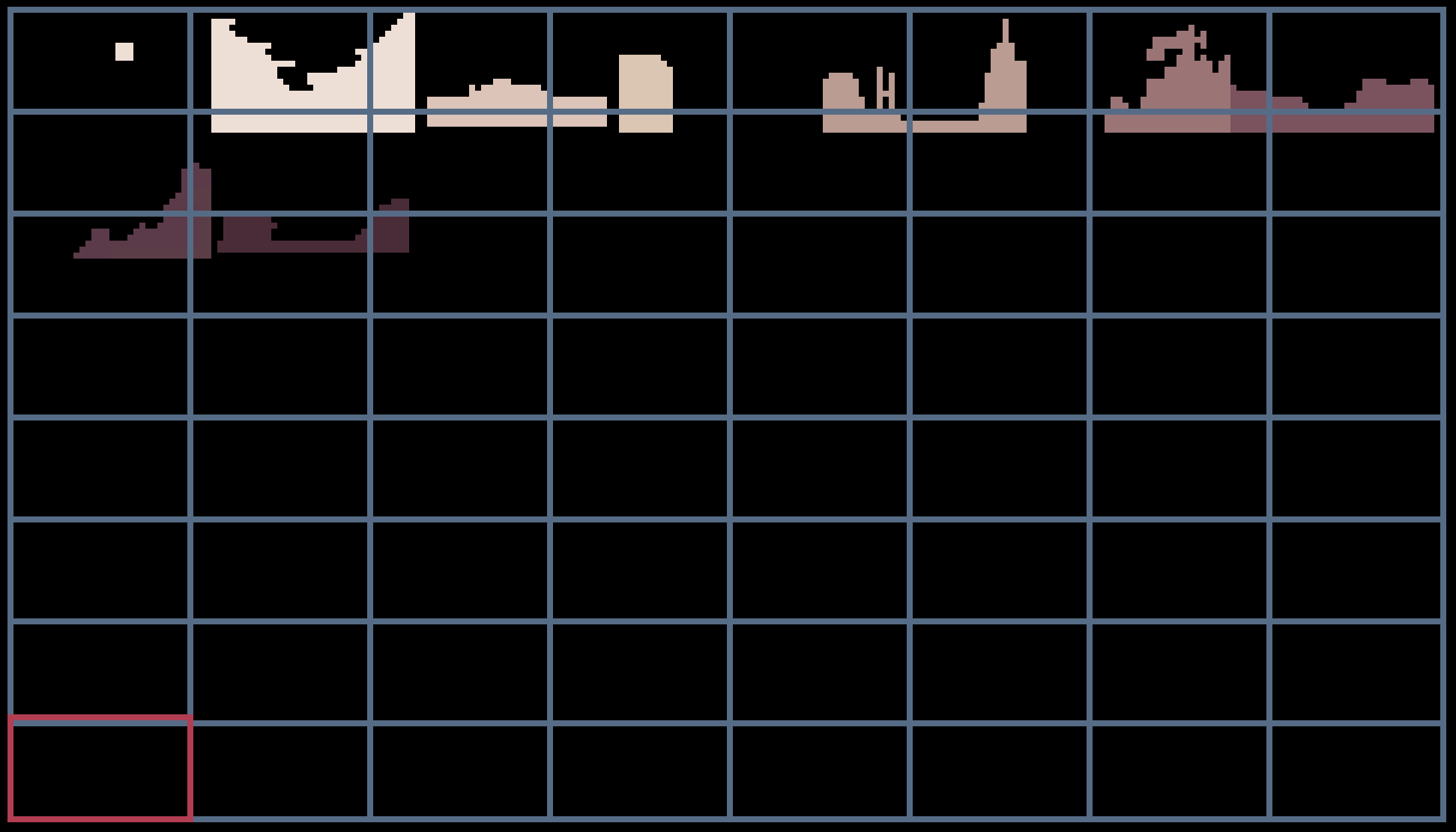 The tiles reassembled into their original layers in the tic-80 map editor